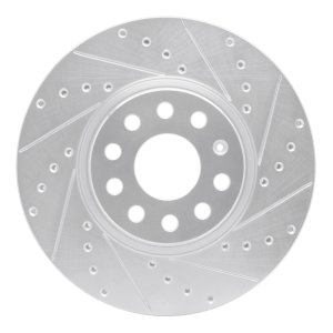 Audi A3 Quattro Brake Rotor (1) - Front Right - R1 Concepts - Drilled & Slotted - Silver - `05-`25